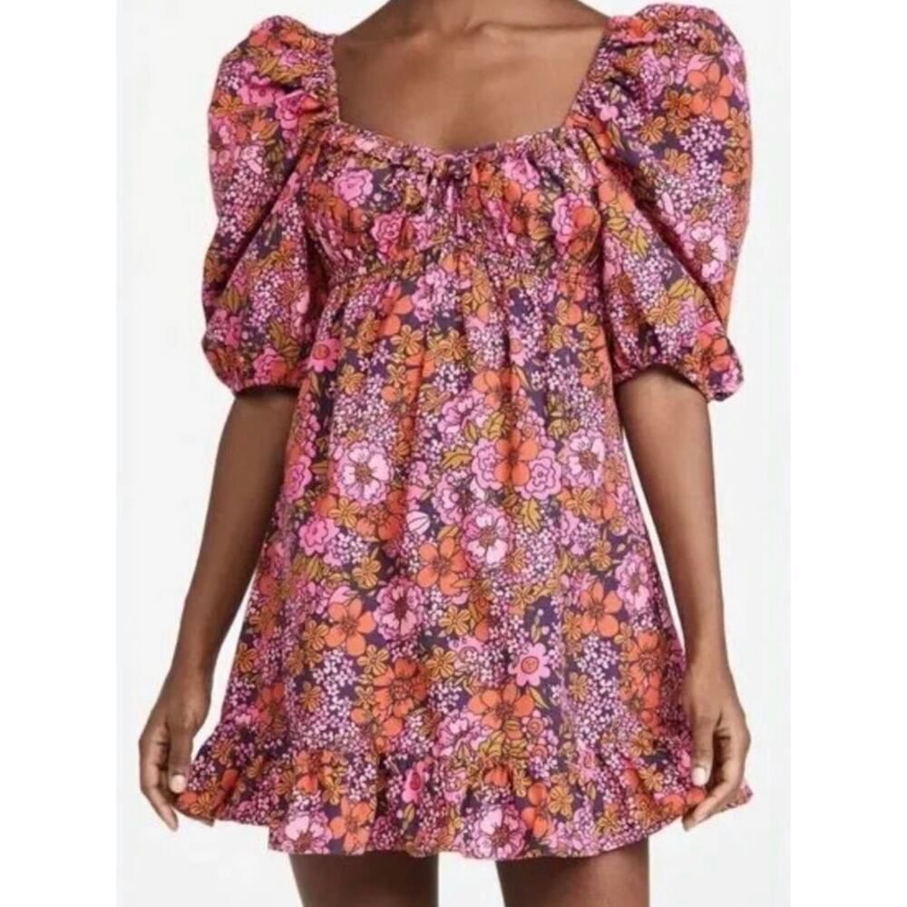Rahi Puff Sleeve Floral Pink Print Mini Dress Sz. M